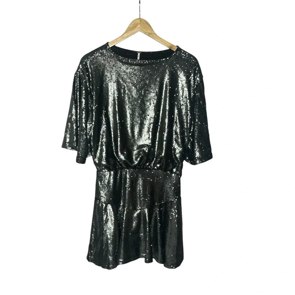 NWOT Free People Munuka Gun Metal Gray Sequin Mini Dress S - Picture 4 of 14